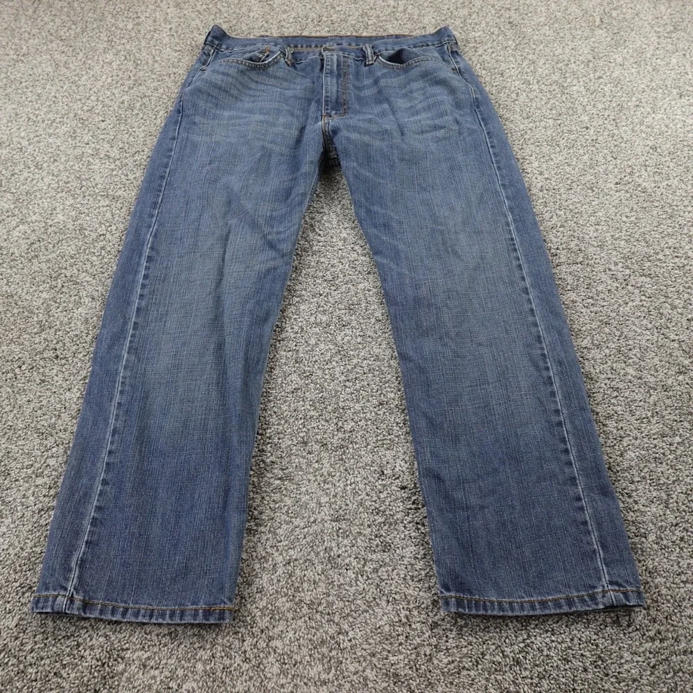 Levis Jeans Mens 38X29 Dark Blue Denim Pants 505  Straight Leg Whiskered Western